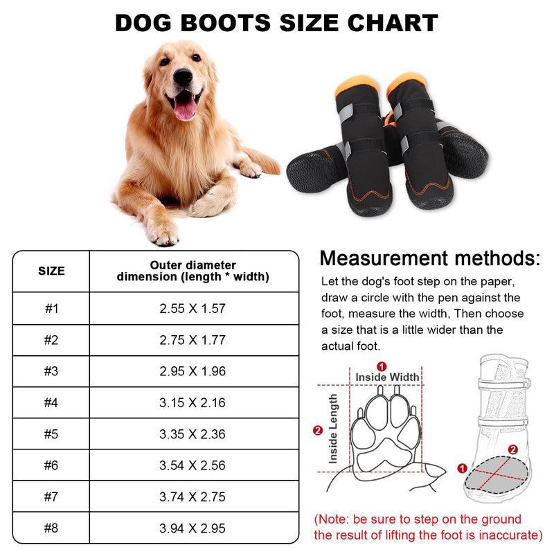 Warm Dog Boots Winter Beacon Pet Dog Shoes, Fleece Lined Dog Shoes with Drawstring, Dog Snow Boots Anti-Slip Rugged Sole - Reflective Dog Booties for Small Medium Large Dogs Orange #8 - BeesActive Australia