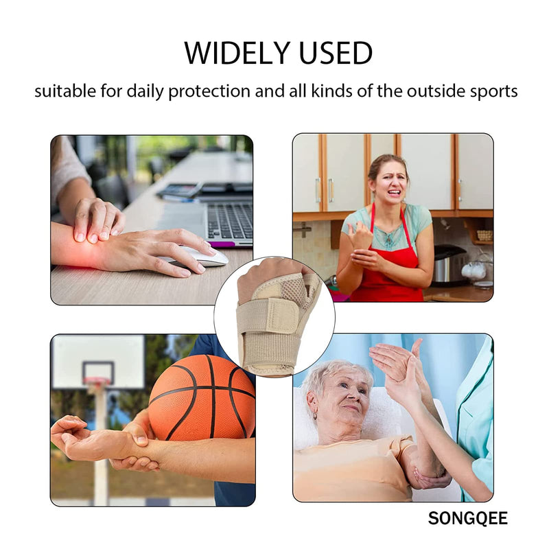 SONGQEE Wrist Thumb Supports Splint Brace Hand Straps, Adjustable Sports Finger Guard for Carpal Tunnel Syndrome, Arthritis, Tendonitis, Hand Sprains, Thumb Immobilizer 1 size fit Left/Right Hand Beige - BeesActive Australia