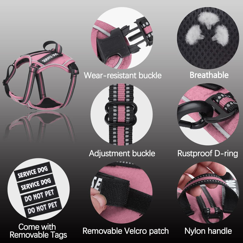 voopet Service Dog Harness, Easy On and Off Over Head Dog Vest Harness Fasten Quickly, Breathable and 3M Reflective Adjustable Pet Halters with Easy Control Handle for Small Medium Large Dogs X-Small (Pack of 1) Pink - BeesActive Australia