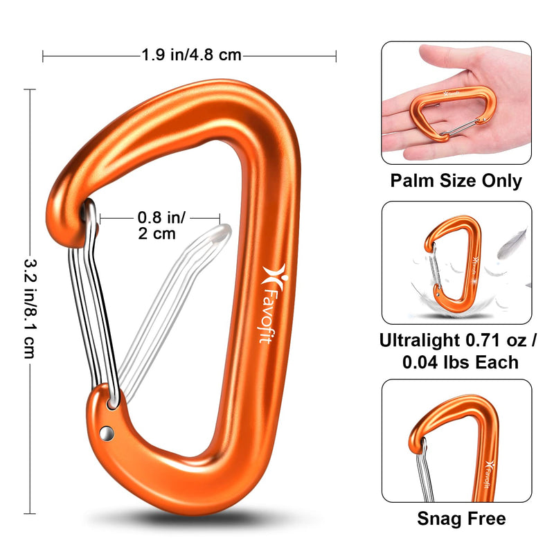 Favofit Carabiner Clips, 4 Pack, 12KN (2697 lbs) Heavy Duty Caribeaners for Camping, Hiking, Outdoor and Gym etc, Small Carabiners for Dog Leash and Harness, Black and Orange - BeesActive Australia