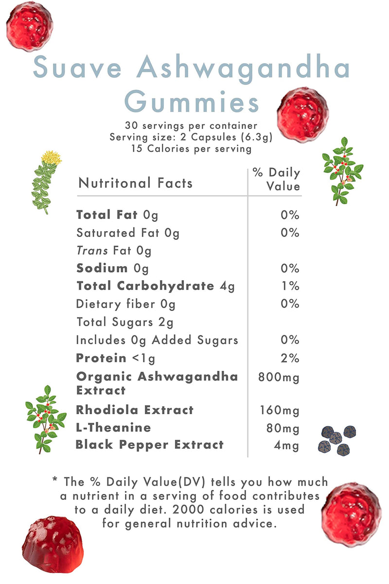 Suave Moss Lifestyle | Ashwagandha and L-Theanine Gummies | Rhodiola and Black Pepper Extract | 60 Gummies Ashwagandha Gummies - BeesActive Australia
