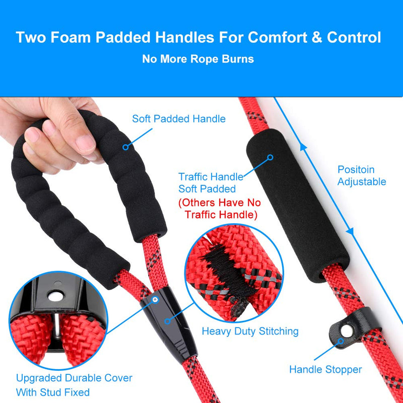 PLUTUS PET Slip Lead Dog Leash, Anti-Choking with Traffic Padded Two Handles, Reflective Strong Sturdy Heavy Duty Rope Leash, 6FT Dog Training Leash for Medium Large Dogs 6 ft Red - BeesActive Australia
