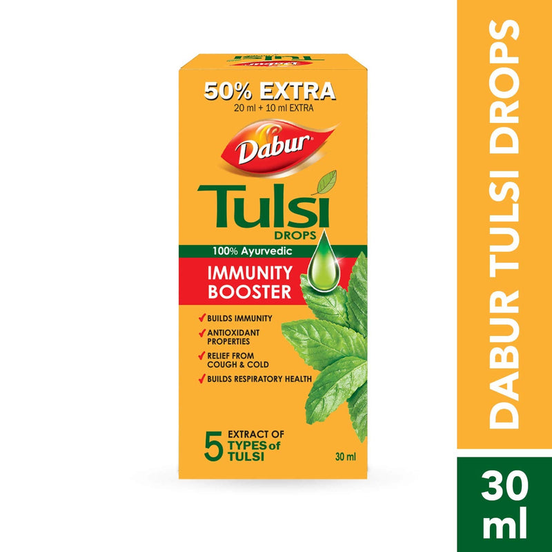 DABUR Tulsi Drops- 50% Extra: Concentrated Extract of 5 Rare Tulsi for Natural Immunity Boosting & Cough and Cold Relief: (20ml +10ml Free) - BeesActive Australia