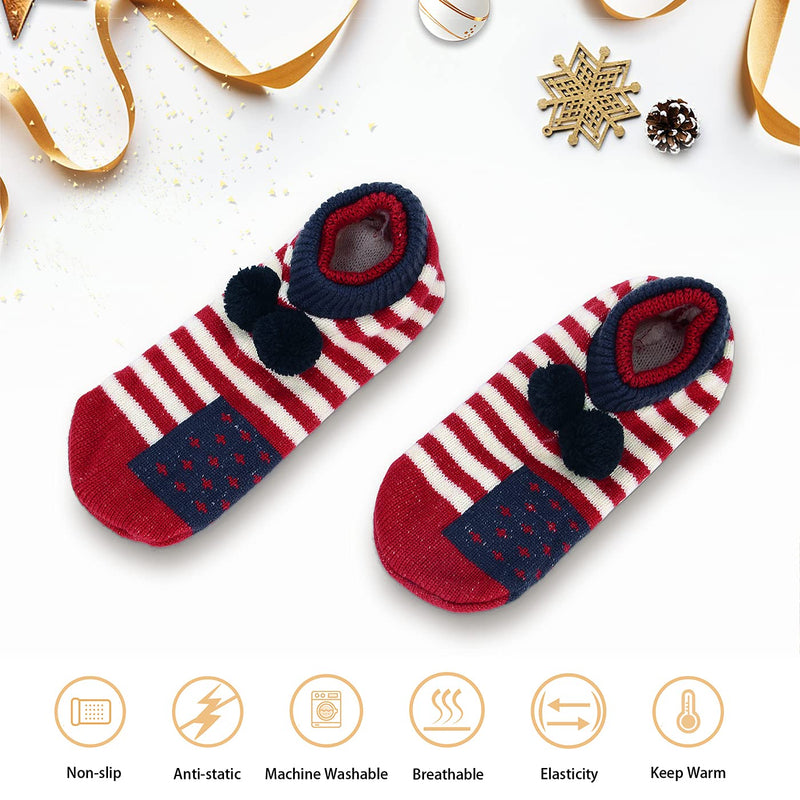 Slipper Socks Grippers Fuzzy Socks Women Non Slip Christmas Socks Athletic Winter Warm Socks Grey Black Snow - BeesActive Australia