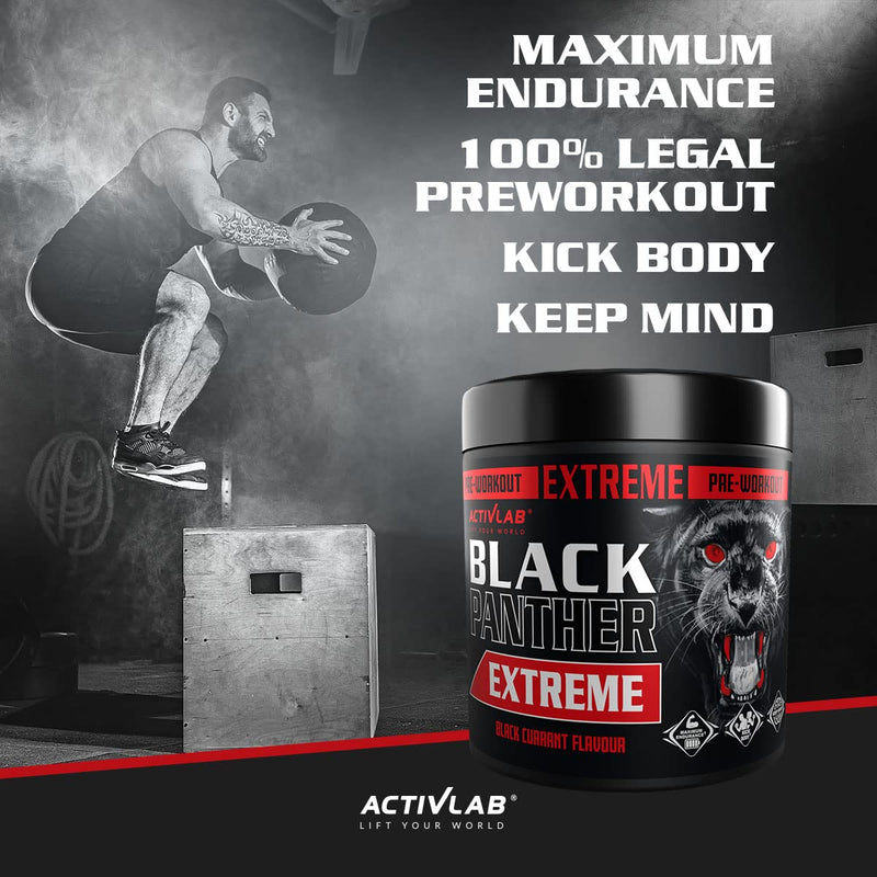 Activlab Black Panther Extreme 300g, Pre Workout Powder Energy, Physical Performance with Citrulline, Creatine, Beta Alanine, Caffeine, VIT B, HMB, 300g, 15 Servings (Black Currant) - BeesActive Australia