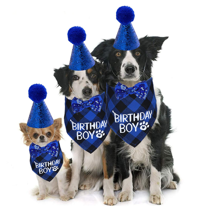 STMK Dog Birthday Party Supplies, Dog Birthday Bandana Boy Girl and Dog Birthday Party Hat with Dog Bow Tie Collar for Medium Large Dogs Blue Style - BeesActive Australia