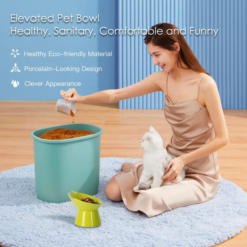 Cat Bowls Raised Cat Food Bowls,Elevated Cat Bowls Slanted for Food and Water,Cat Feeding & Watering Supplies 15° Tilted Raised Cat Bowls, Anti Vomiting Cat Dish for Indoor Cats and Small Dogs Green - BeesActive Australia