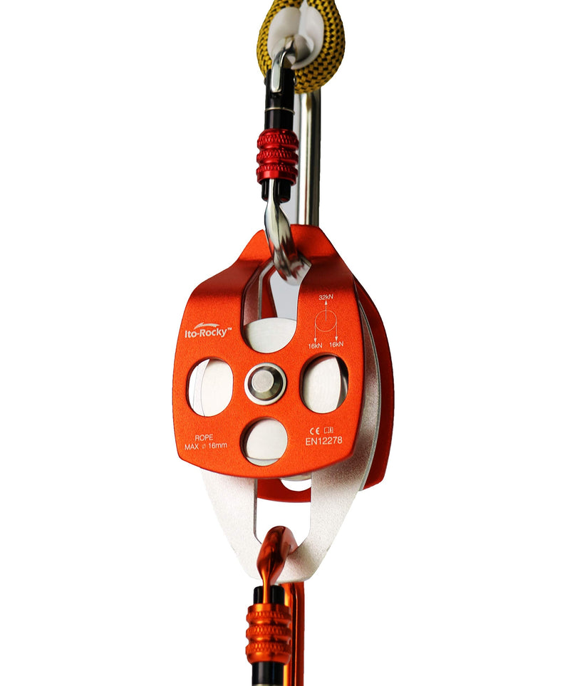Ito Rocky 30kN & 32kN CE Certified Large Rescue Pulley Single & Double Sheave with Swing Plate Double Pulley - Orange - BeesActive Australia