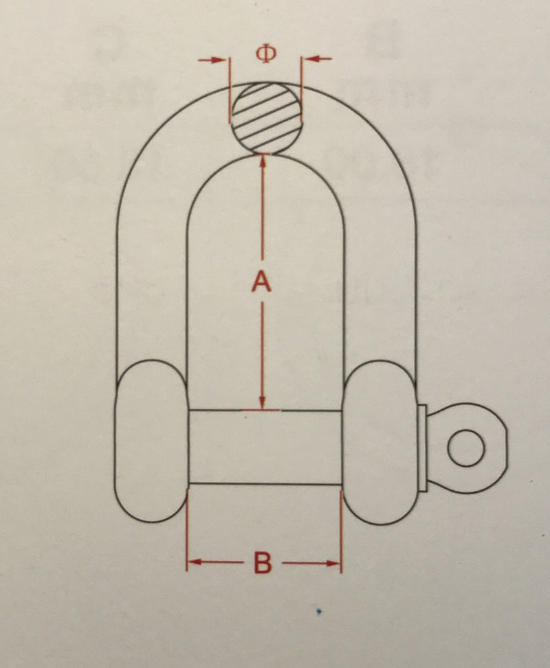 [AUSTRALIA] - Stainless Steel 316 Forged D Shackle Marine Grade 1/4" (6mm) Dee 1/4" 