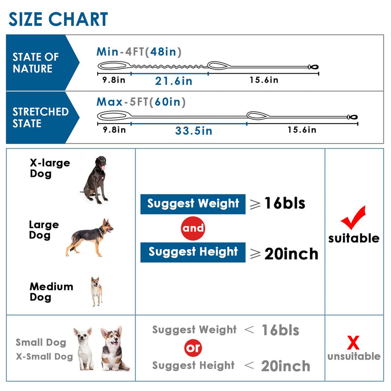 ThinkPet Dog Leashes –Traffic Control Double Handle Leash, 2 Handles Leash Comfortable Padded Heavy Duty Bungee No Pull Reflective Lead with Car Seat Belt for Medium Large Dogs Training Walking 4FT bluered - BeesActive Australia