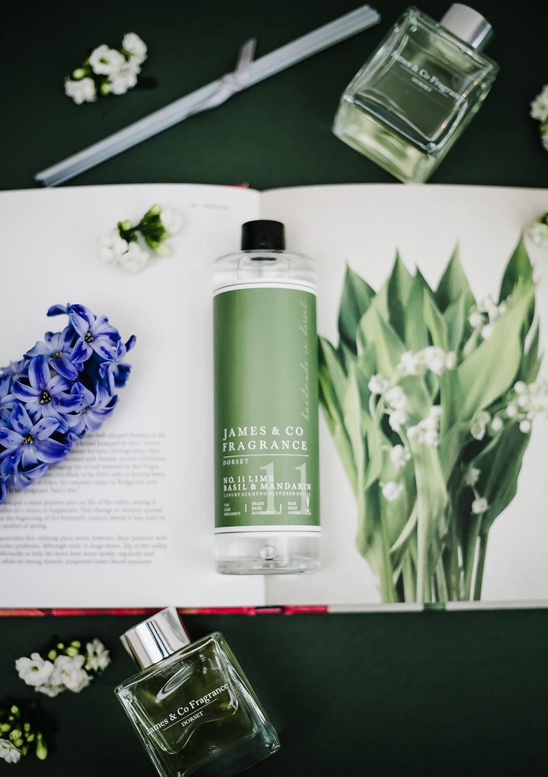 James & Co No.11 Lime (Lime, Basil & Mandarin) 200ml Reed Diffuser Refill Bottle with 6 Fibre Reeds - BeesActive Australia