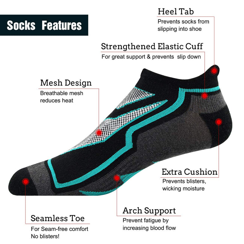 [AUSTRALIA] - Compression Running Athletic Socks for Men Women, Busy Socks No Show Ankle Anti-Blister Cushioned Socks Medium 06# 3 Pairs Black 