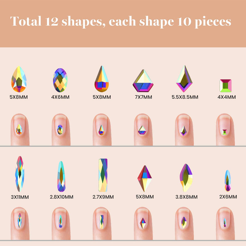 Beetles Gel Polish Nail Art Rhinestones,Crystal Glass AB Rhinestone Gems (120 + 3456 Pcs）for Gel Nail Polish/Nail Dipping Powder/Nail Acrylic Powder Decoration with Nail Rhinestone Glue and Nail Brush - BeesActive Australia