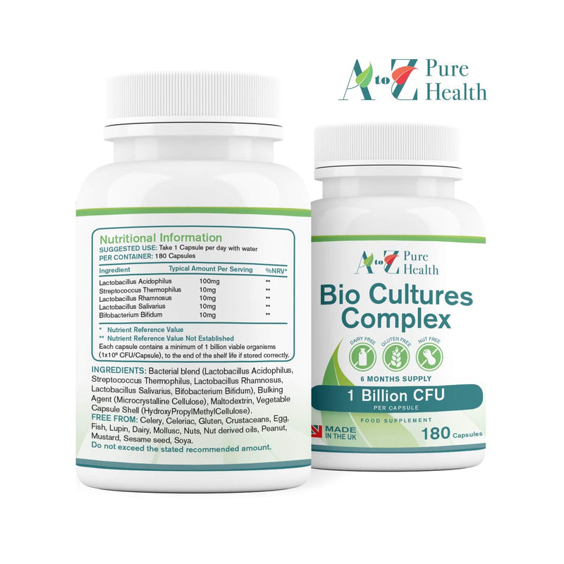 Premium Bio Cultures Complex 180 Capsules (6 Month�s Supply) | High Strength Probiotic | Vegan Multi Strain Probiotic | Lactobacillus Acidophilus & Bifidobacterium | Supports Gut & Digestive Health - BeesActive Australia