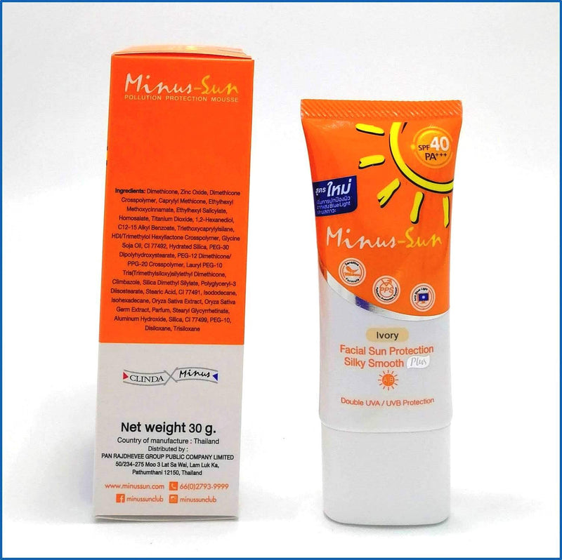 Minus (Sol) Sun SPF40 PA+++ Ivory (New Formula x 1 Ounces) Facial Sun Protection Silky Smooth Plus with Broad Spectrum UVA1 UVA2 and UVB Protection - BeesActive Australia