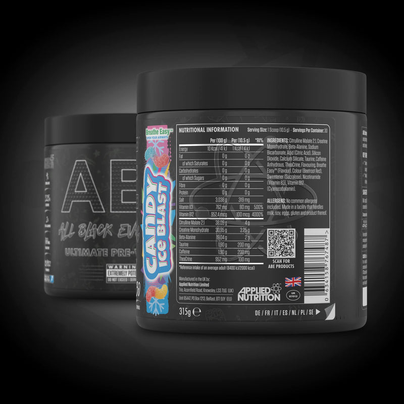 Applied Nutrition ABE Pre Workout - All Black Everything Pre Workout Powder, Energy & Physical Performance with Citrulline, Creatine, Beta Alanine (315g - 30 Servings) (Candy Ice Blast) Candy Ice Blast 315 g (Pack of 1) - BeesActive Australia