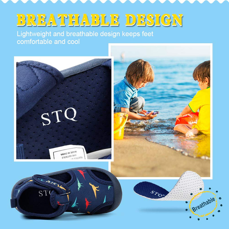STQ Boys Girls Water Shoes Quick-Dry Slip on Beach Swim Pool Sandals(Toddler/Little Kid) 11 Little Kid Navy/Dinosaur - BeesActive Australia
