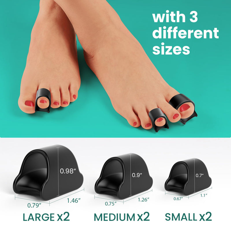Welnove Toe Separator, Toe Spacer for Women, Bunion Protector for women,Protector for Toe, 6 Count, 3 Size, Black - BeesActive Australia