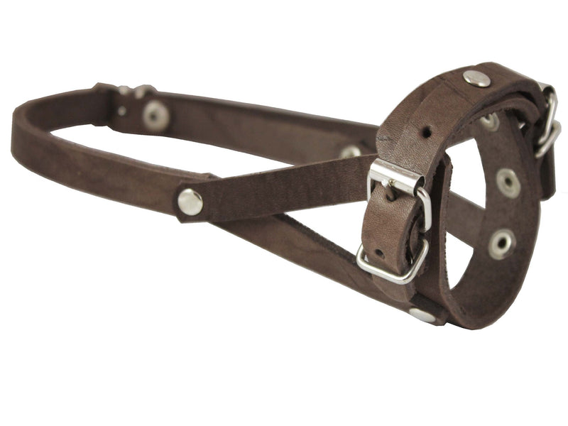 Adjustable Leather Loop Bite Bark Control Easy Fit Dog Muzzle Brown. Fits 8"-10" Snout. - BeesActive Australia