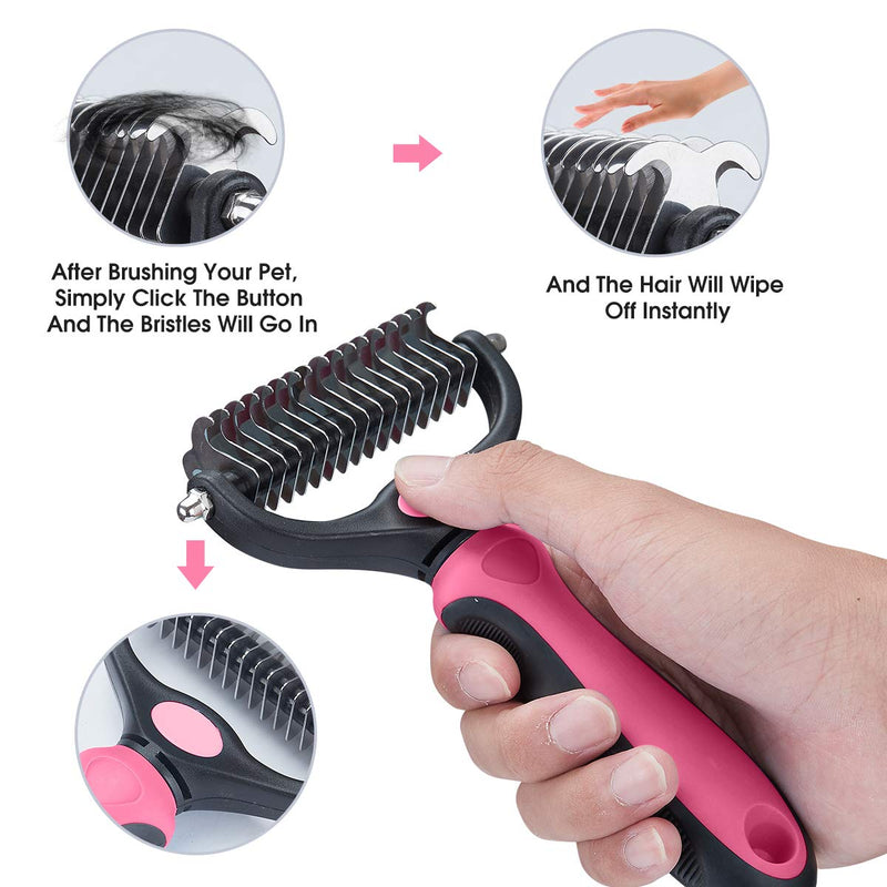 XLCL pet Pet Grooming Tool - 2 Sided Undercoat Rake for Cats and Dogs - Safe Dematting Comb for Easy Mats & Tangles Removing - No More Nasty Shedding and Flying Hair pink other - BeesActive Australia