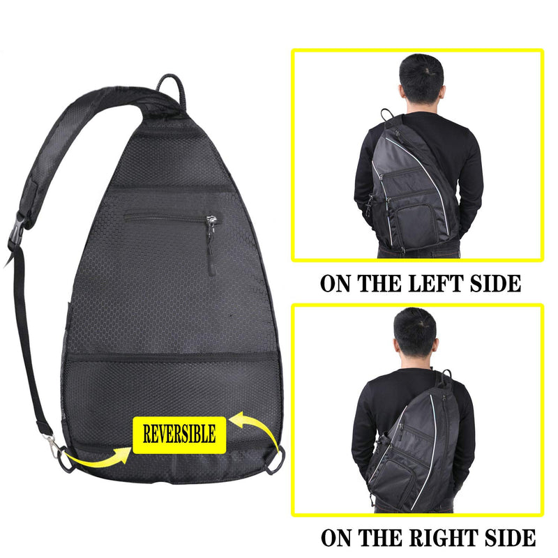 [AUSTRALIA] - LLYWCM Pickleball Bag | Sling Bags - Reversible Crossbody Sling Backpack for Pickleball Paddle, Tennis, Pickleball Racket and Travel for Women Men Black 