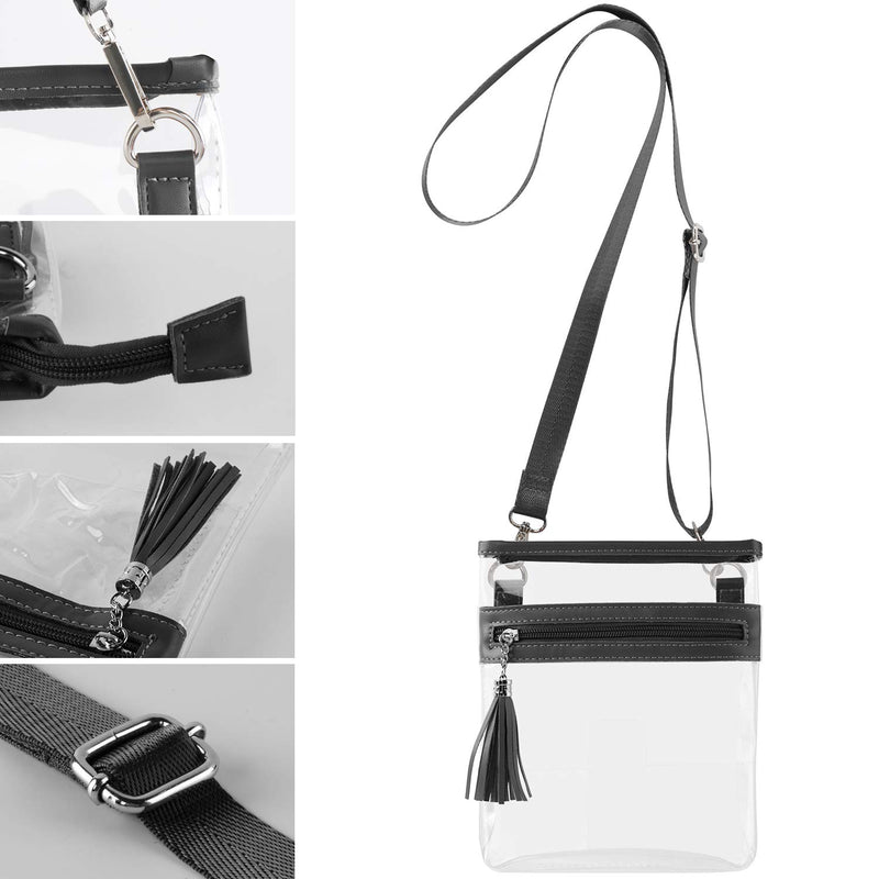 Clear Purse Fashion NCAA PGA Stadium Approved Clear Bag Crossbody Transparent Bag with Tassel Black - BeesActive Australia