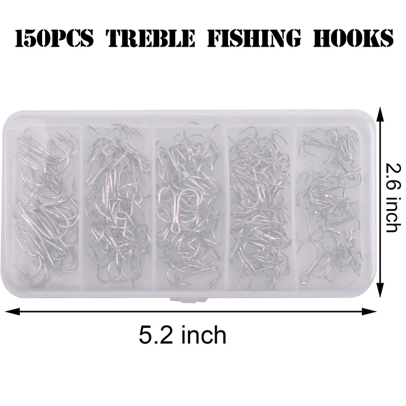150pcs/Box Treble Fishing Hooks Sharp Round Bend Treble Hooks Strong Wide Gap High Carbon Steel Barbed Fish Hook Silver Coat for Fishing Lures Baits Freshwater Saltwater Fishing - BeesActive Australia