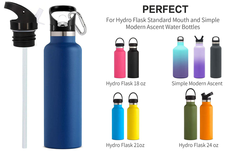 Straw Lid for Hydro Flask Standard Mouth, Simple Modern Ascent. Improved Replacement Cap Multi-Compatible with 1.91" Mouth 18 oz, 21 oz, 24 oz Insulated Water Bottle Flip Top A-1Pack - BeesActive Australia