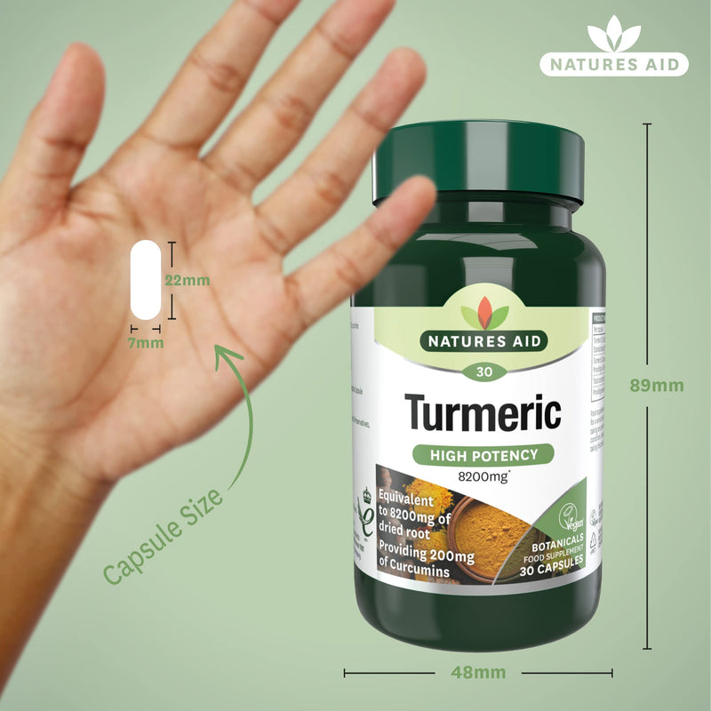 Natures Aid Turmeric 8200 mg, High Potency Extract plus Whole Herb, 200 mg Curcumins, Vegan, 30 Capsules 30 Count (Pack of 1) - BeesActive Australia