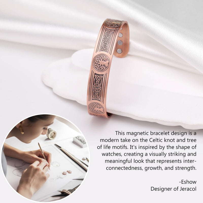 Jeracol Copper Bracelets for Men Women,Tree of Life and Celtic Knot Design Copper Magnetic Bracelets Cuff Bangle with 12pcs Powerful Magnets(Each 3800 Gauss), Brazaletes Jewelry with Gift Box Copper 3tree - BeesActive Australia