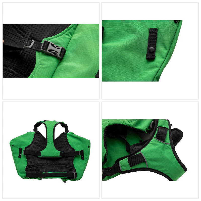 Lovelonglong Dog Backpack for Hiking, Multifunctional Dog Day Pack Zippered Travel Dog Saddle Bag Outdoor Hiking Backpack with 2 Capacious Side Pockets for Small Medium Large Dogs XS (chest 18-23 inch) Green - BeesActive Australia