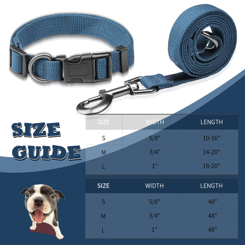 Pawhuggies Soft Natural Bamboo Fabric Adjustable Dog Collar Leash Set, Durable Breathable 4 FT Dog Leash Handle with an O-Ring, for Daily Outdoor Walking Running Small Medium Large Dogs,4 Colors Blue Set Large Set - BeesActive Australia