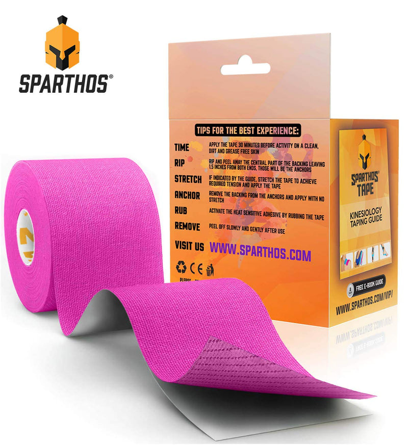 Sparthos Kinesiology Tape - Incredible Support for Athletic Sports and Recovery - Free Kinesiology Taping Guide! - Uncut 2 inch x 16.4 feet Roll i) Wild Pink + FREE Taping Guide - BeesActive Australia