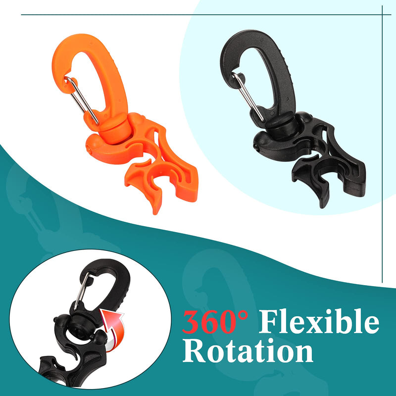 4 Pieces Scuba Hose Holders Diving Hose Holder Clips Double BCD Dive Hose Holders with Clip Plastic Scuba Clips with Snap Hook Buckle for Snorkeling Scuba Diving Accessories, Black and Orange - BeesActive Australia