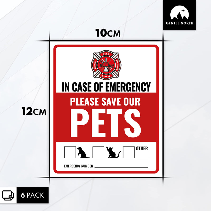 6 x Pet Alert Stickers for House ( 4x5 inch ) - Self-Adhesive Rescue our Pets window sticker - UV resistant, waterproof, Anti Scratch Pet Inside Fire Sticker - Rescue our pets decal - BeesActive Australia