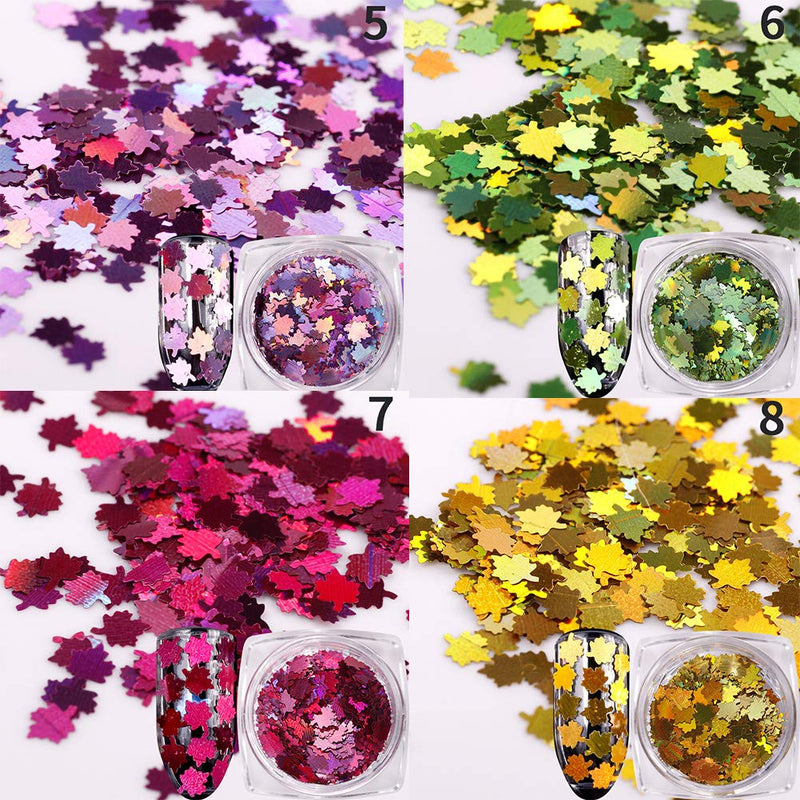 wiwi 12 Colors Maple Leaf Nail Sequins Laser Nail Art Glitters Thin Paillette Flakes Stickers DIY Colored Nail Art Supplies - BeesActive Australia