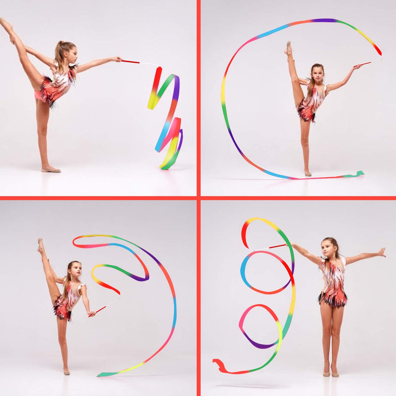 COMBINE 2 Meter Starry Sky Colors Rainbow Dancer Ribbons Rhythmic Gym Gymnastic Ribbons with Twirling Wands for Kids Dancing, Perfect Rhythm Sticks for Talent Show（8 Pieces ） - BeesActive Australia