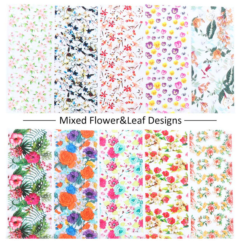 Nail Art Foil Transfer Sticker for Women Nail Art Accessories 10 Sheets Laser Flower Foil Adhesive Decals Design Manicure Transfer Tips Nail Art DIY Decoration - BeesActive Australia