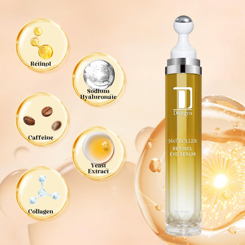 Retinol Eye Serum 360° Roller: Retinol Eye Cream with Massage Ball - Caffeine and Yeast Under Eye Roller Serum - Anti Aging Eye Cream for Dark Circles Puffiness Bags- Reduce Wrinkles Fine Lines - BeesActive Australia