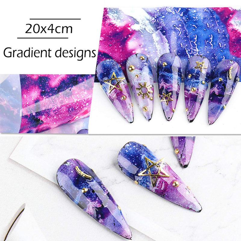 Starry Nail Foils 10 Pcs Glue Transfer Nail Art Foils for Nail Art Designs Abstract Fluid Sky Nail Art Stickers Decals Women Girls Kids Manicure Tips Finger Toe Nail Charms Beauty Nail Accessories - BeesActive Australia