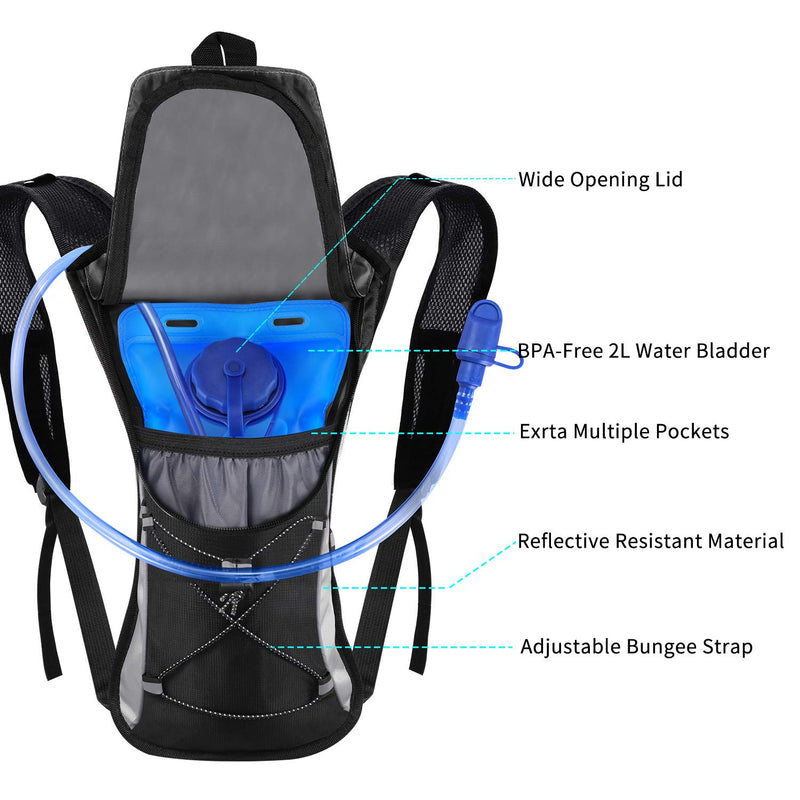 [AUSTRALIA] - KUYOU Hydration Pack with 2L Hydration Bladder Water Rucksack Backpack Bladder Bag Cycling Bicycle Bike/Hiking Climbing Pouch Black 