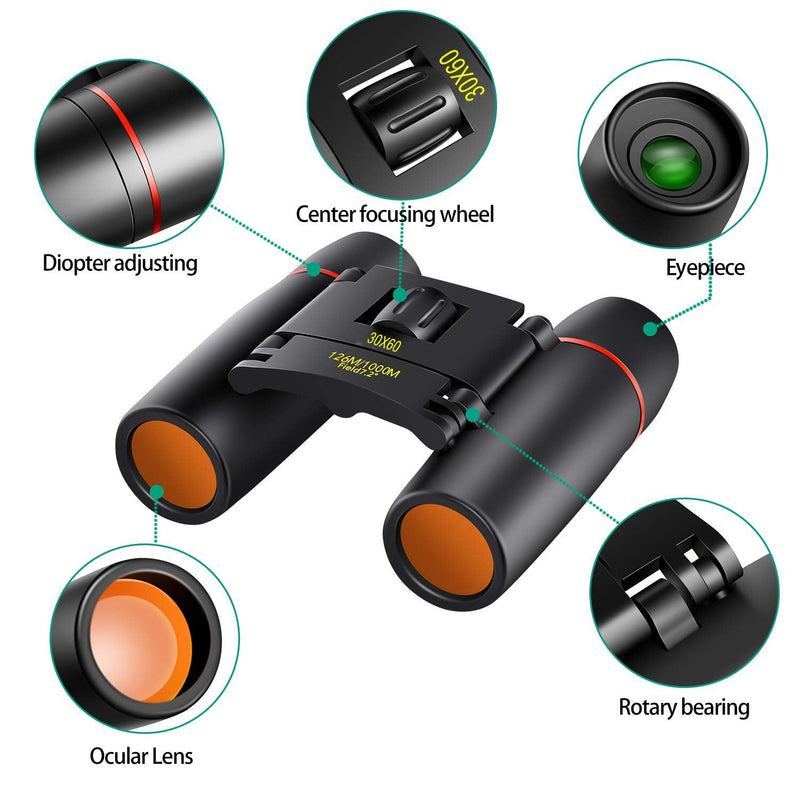 30x60 Mini Compact Binoculars for Kids and Adults, Portable Pocket Foldable Binoculars for Waterproof Bird Watching, Mountaineering, Outdoor Hunting - BeesActive Australia