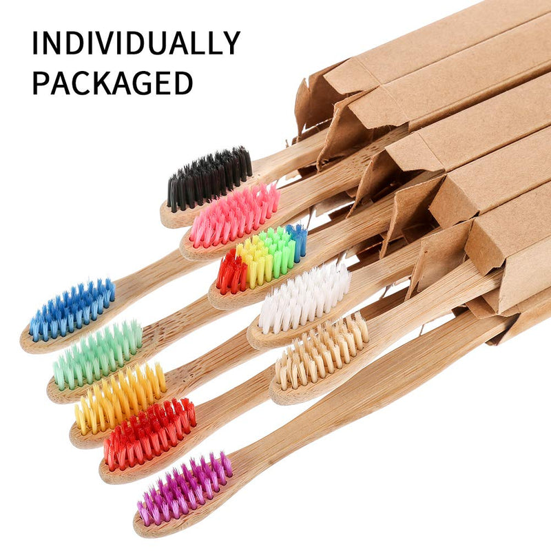 tonyg-p 10 Pack Toothbrushes Medium Nylon Bristles Natural Biodegradable Eco-Friendly BPA Free Wooden Toothbrush Set, Assorted Colour - BeesActive Australia