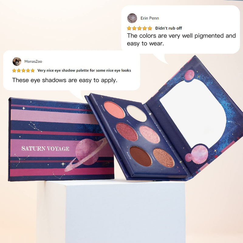 Pocket-Sized Small Eyeshadow Palette with 6 Highly Pigmented Matte, Frost, and Shimmer, Saturn Voyage Mini Travel Eyeshadow Palette by Ready to Shine - BeesActive Australia