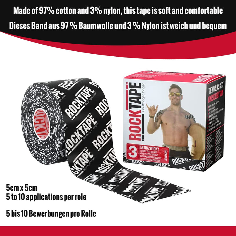 RockTape Unisex Rocktape 2 RockTape H2O Black Logo Tape Small, H2o Black Logo, Uncut Roll - 5cm Wide UK Single - BeesActive Australia