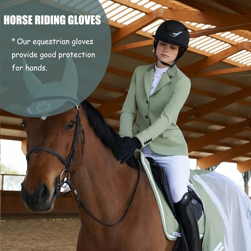 SDKSEOM Horse Riding Gloves Equestrian Women Winter Horseback Gloves Ladies Youth Girl Outdoor Pattern Mitts Perfect for Biking Cycling Gardening Motorcycle Black Large-1 - BeesActive Australia
