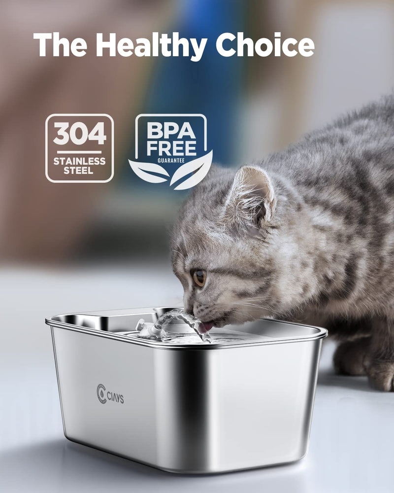 Ciays 61oz/1.8L Cat Water Fountain Stainless Steel Dog Water Bowl Dispenser Automatic Pet Water Fountain with Quiet Pump, Dishwasher Safe Design & Adjustable Water Flow for Cats, Dogs - BeesActive Australia