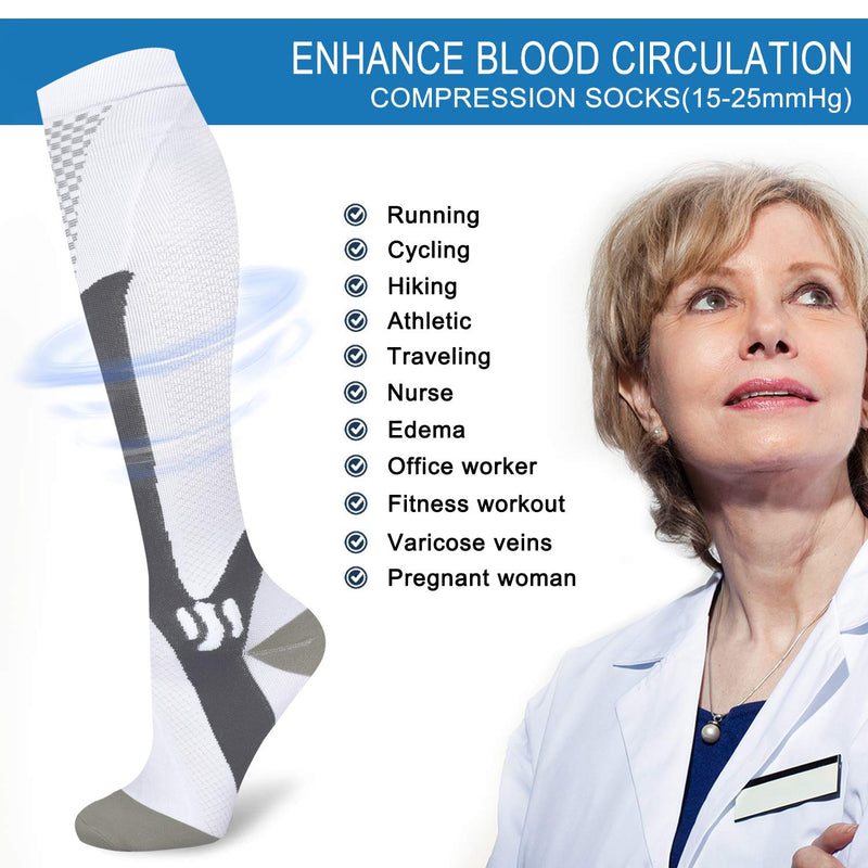 Evolyline 3 Pairs Compression Socks for Women & Men, Knee Length Medical Compression Socks Men, Fit for Running Flying Nursing Flight Travel Sports varicose veins Promote Circulation 20-30 mmhg L-XL Black+White+Blue - BeesActive Australia