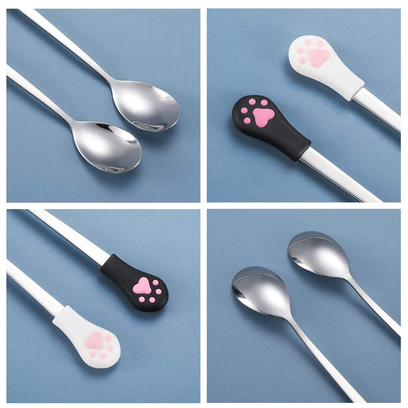 6 Pieces Dog Cat Can Food Spoon Pet Stainless Steel Food Spoon with Cute Cat Claw Silicone Handle (White, Black, Orange) - BeesActive Australia