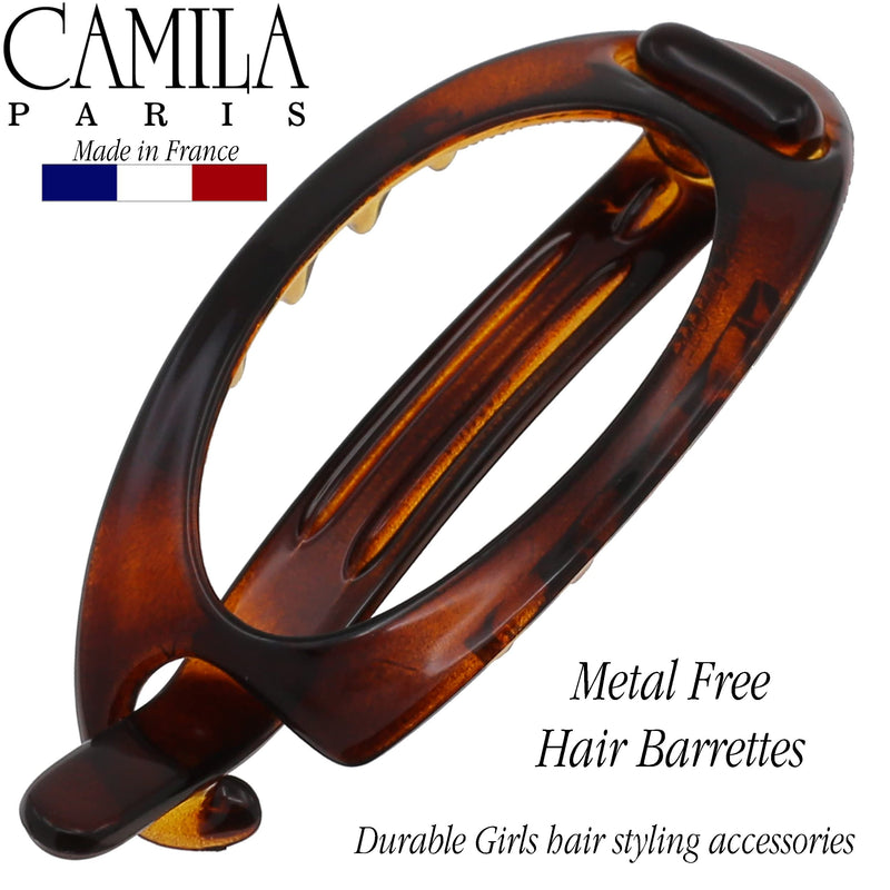 Camila Paris CP2316 French Hair Barrette Clip, Flexible Ponytail Holder No Metal Parts, Strong Hold Grip Hair Clips for Women, No Slip and Durable Styling Girls Hair Accessories, Made in France 3.5 Inch (Pack of 1) Tortoise Shell - BeesActive Australia
